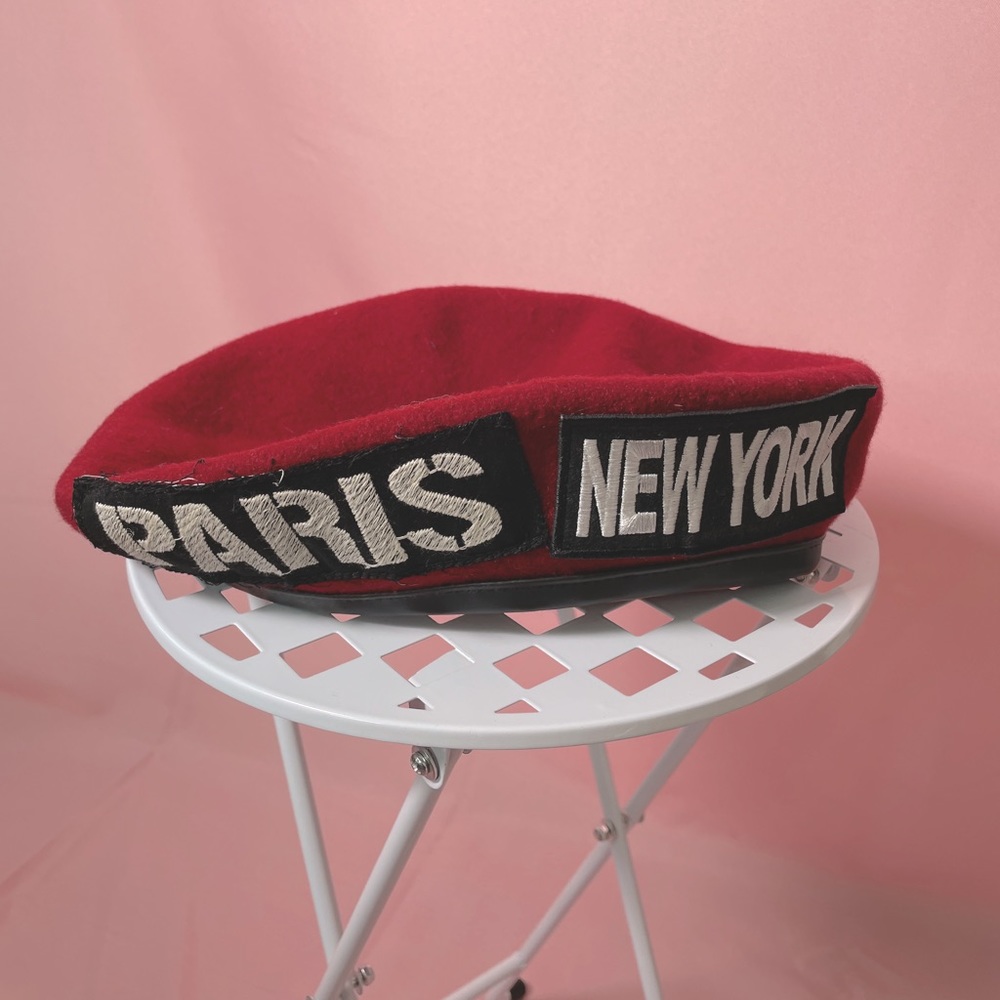 Red Embroidered Paris New York Beret NWOT
